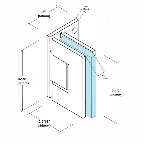 CGEN344, Adjustable Wall Mount Offset Back Plate Hinge for Frameless Shower Door